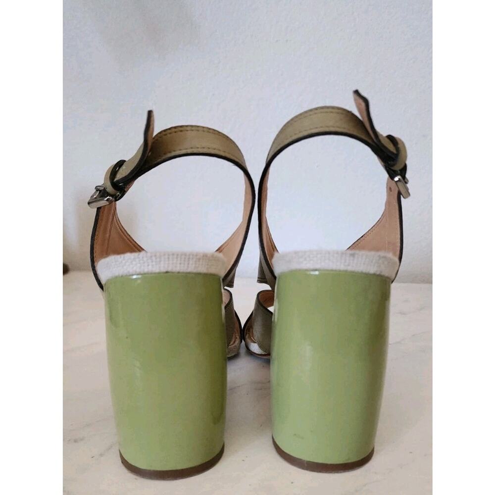 Anthropologie Vicenza Leather Women Jade Green Stacked 4" Heel Sandal Size 8 US - Picture 9 of 12